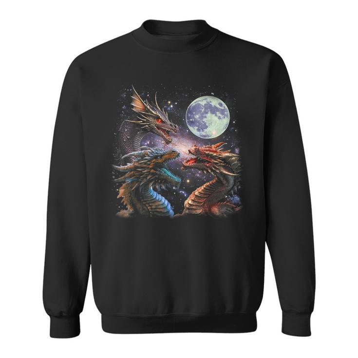 Three Dragon Starry Night Dragon Animal Howling At The Moon Sweatshirt