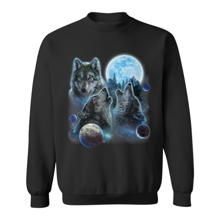 Three Wolf Howling And Moon Sweatshirt