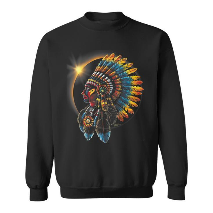 Total Eclipse Native American Indian Traditional Head Dress Sweatshirt