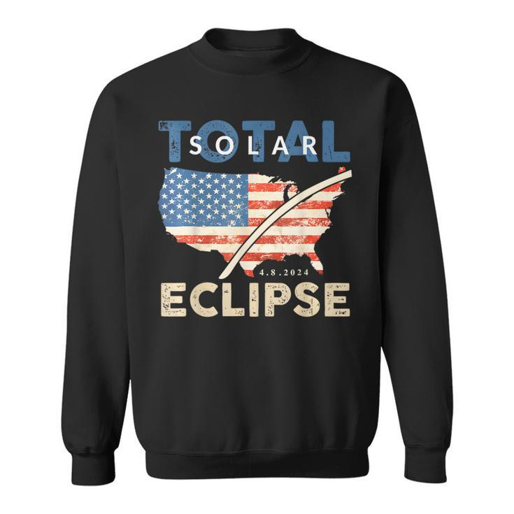 Total Solar Eclipse 04 08 2024 Path Of Totality Map Usa Flag Sweatshirt