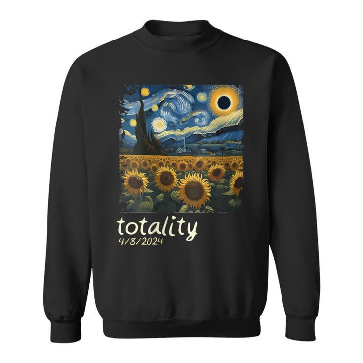 Total Solar Eclipse 2024 40824 Starry Night Painting Women Sweatshirt