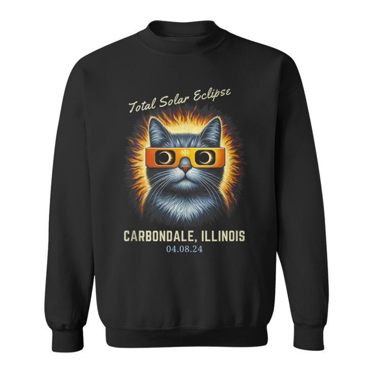 Total Solar Eclipse 2024 Carbondal Illinois Totality Cat Sweatshirt