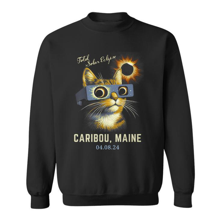 Total Solar Eclipse 2024 Caribou Maine Totality Cat Sweatshirt