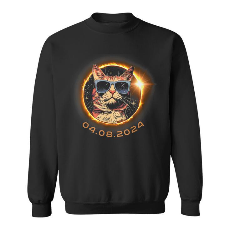 Total Solar Eclipse 2024 Cat With Sunglasses Sweatshirt