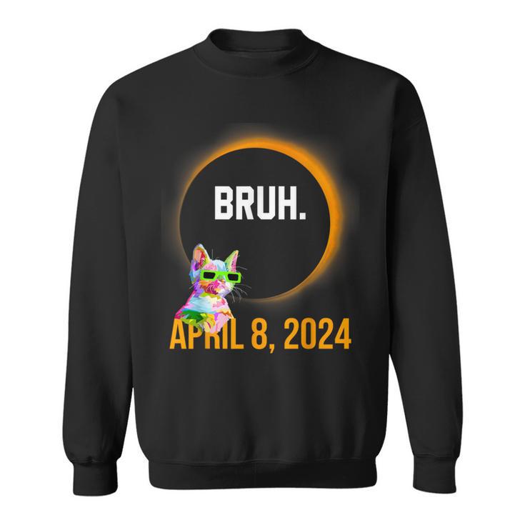 Total Solar Eclipse 2024 Cat Saying Bruh Meme Sweatshirt