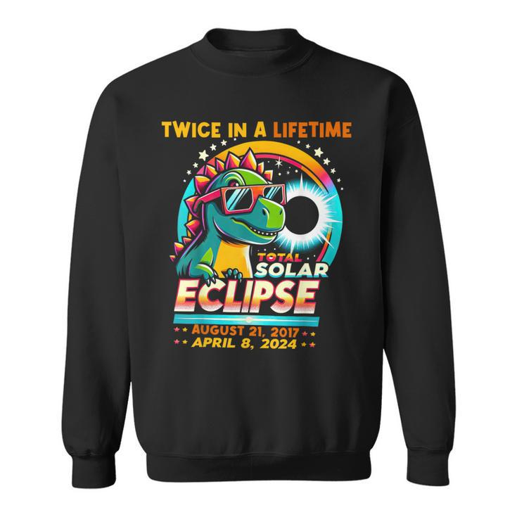 Total Solar Eclipse 2024Rex Dinosaur Wearing Glasses Sweatshirt