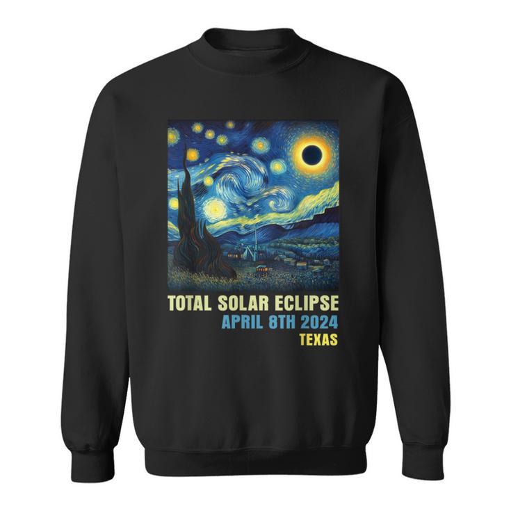 Total Solar Eclipse 2024 Texas State Starry Night Painting Sweatshirt