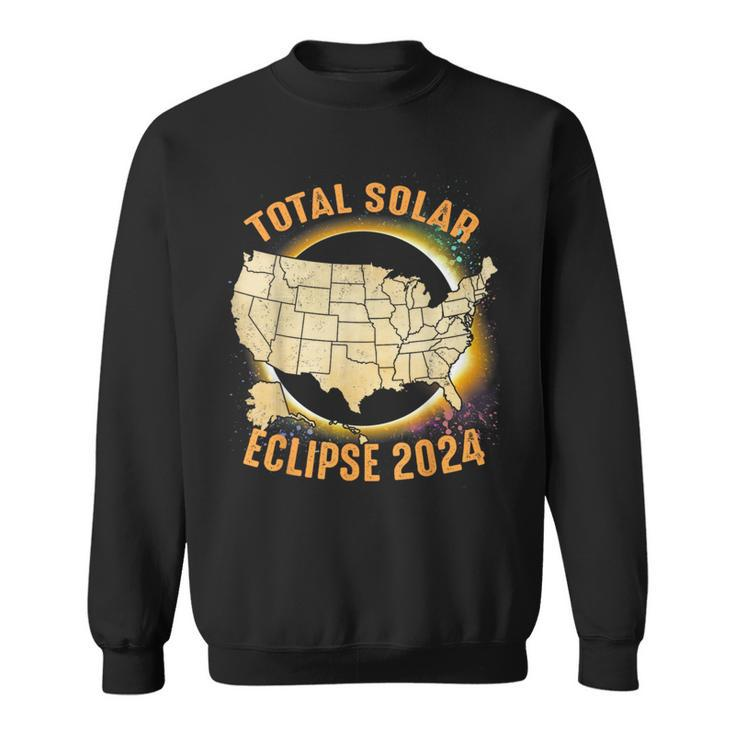 Total Solar Eclipse 2024 Totality Us Map Colorful Sweatshirt