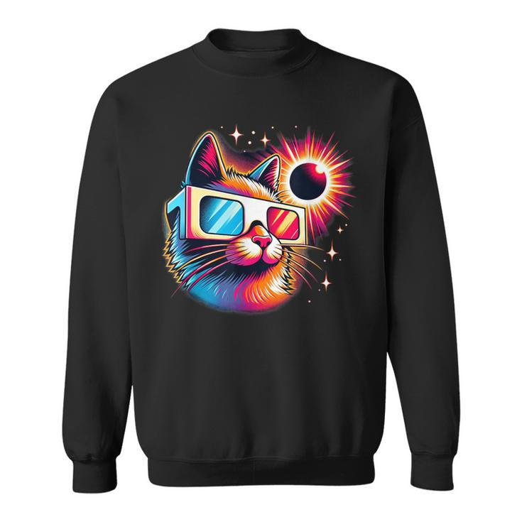 Total Solar Eclipse Cat Colorful Sweatshirt