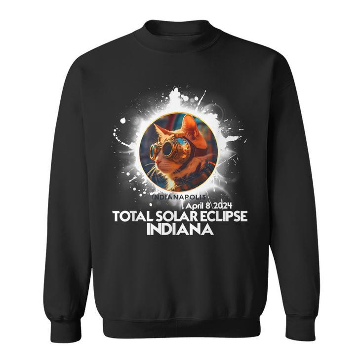 Total Solar Eclipse Indianapolis Indiana 2024 Astronomy Cat Sweatshirt