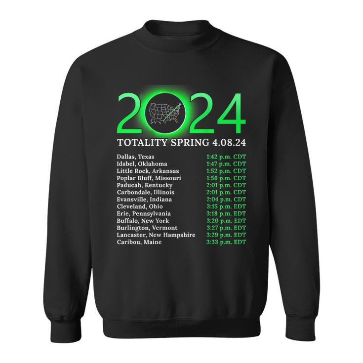 Totality Path 2024 American Total Eclipse Map On Back Sweatshirt