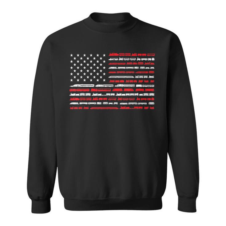 Train Railroad American Flag Vintage Locomotive Sweatshirt