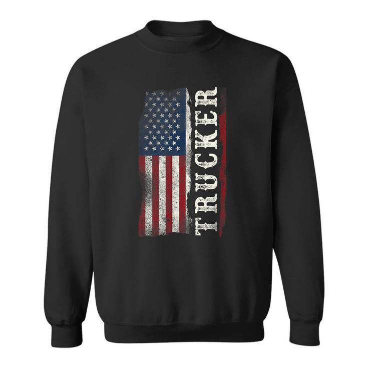 Trucker Truck Driver American Usa Flag Vintage Trucker Sweatshirt