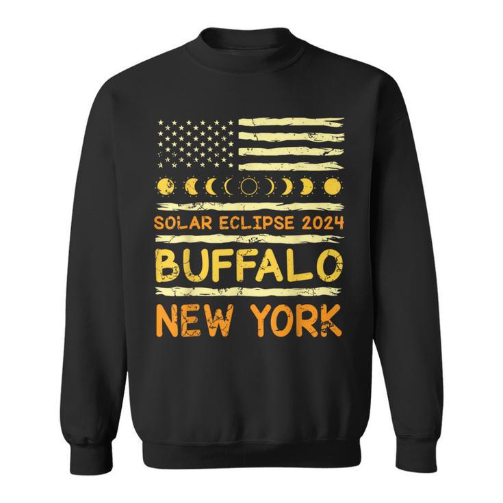 Us Flag American Total Solar Eclipse 2024 Buffalo New York Sweatshirt