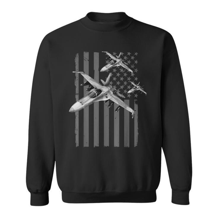 Us Jet Fighter Jet Squadron Pilot American Flag Graphic Sweatshirt
