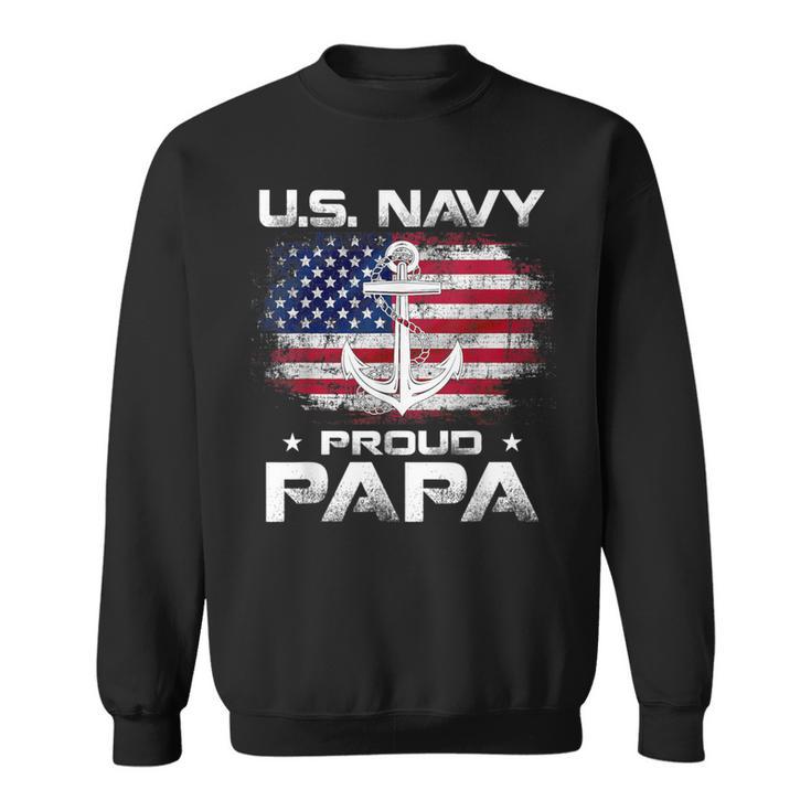 Us Navy Proud Papa With American Flag Veteran Sweatshirt