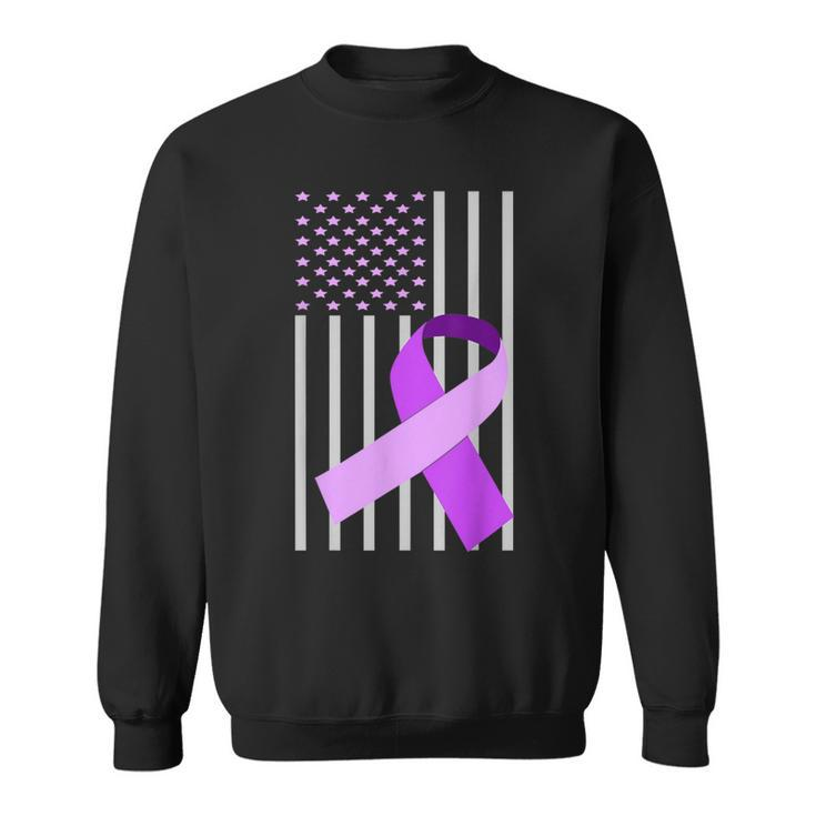 Usa Flag Purple Ribbon Alzheimer Awareness Family Sweatshirt