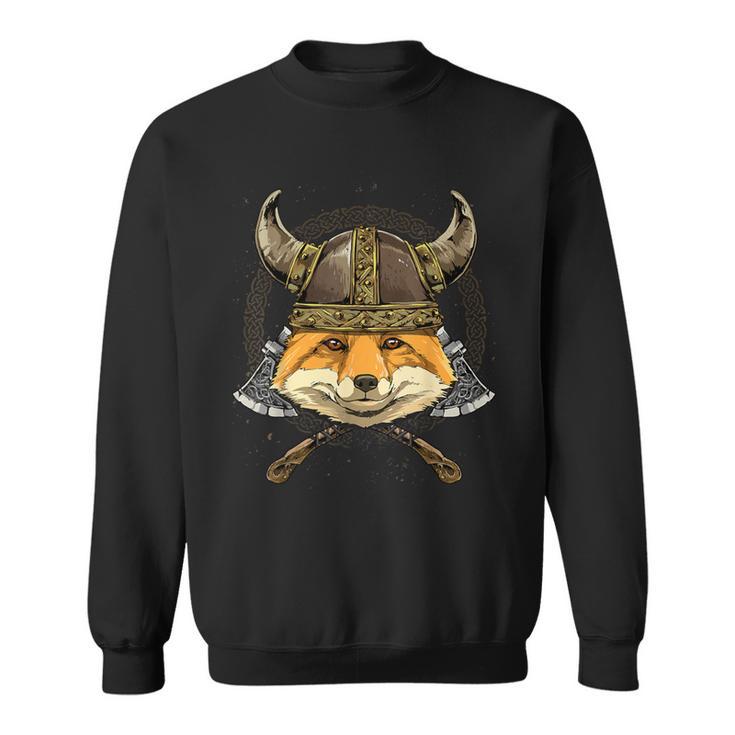 Viking Fox With Viking Helmet Mjolnir Axes Sweatshirt