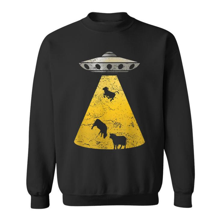 Vintage Alien Ufo Cow Abduction Roswell Retro T Yellow Sweatshirt