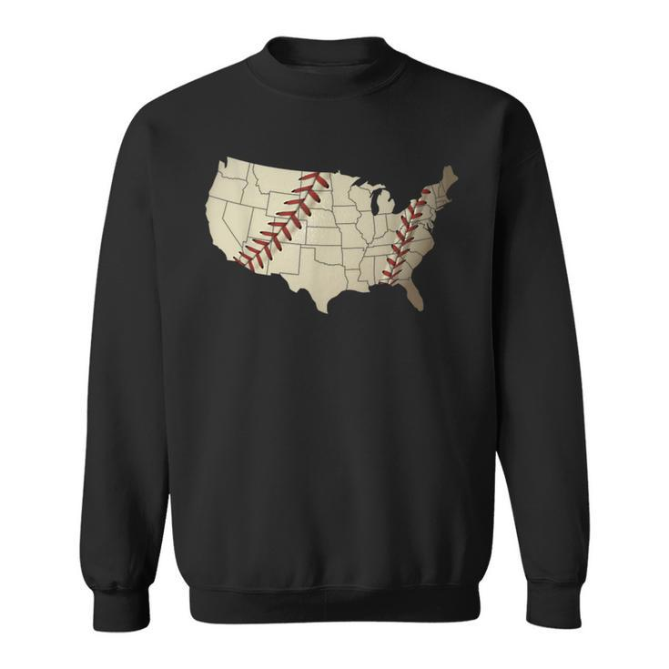 Vintage America Baseball Team Us Country Ball Map Merica Fan Sweatshirt
