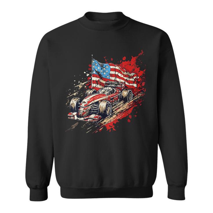 Vintage Auto Racing Car American Flag 4Th Of July Auto Race Sweatshirt