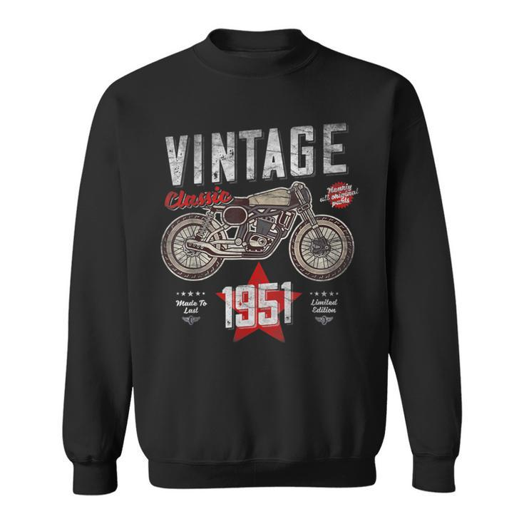 Vintage Born 1951 70Th Birthday Classic Retro Motorbike Sweatshirt
