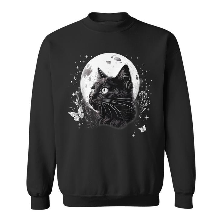 Vintage Cat Flowers Butterflies Moon Celestial Mystical Sweatshirt