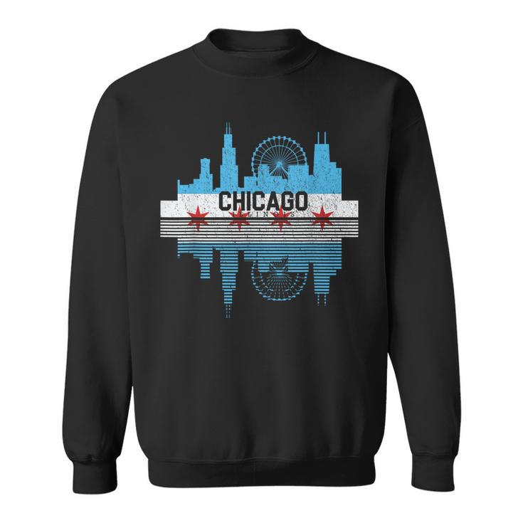 Vintage Chicago Illinois Flag Skyline Women Sweatshirt