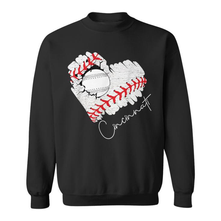 Vintage Cincinnati Cracked Heart Baseball I Love Cincinnati Sweatshirt