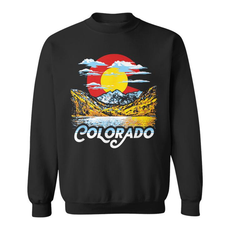 Vintage Colorado Flag Maroon Bells Retro Mountains Graphic Sweatshirt