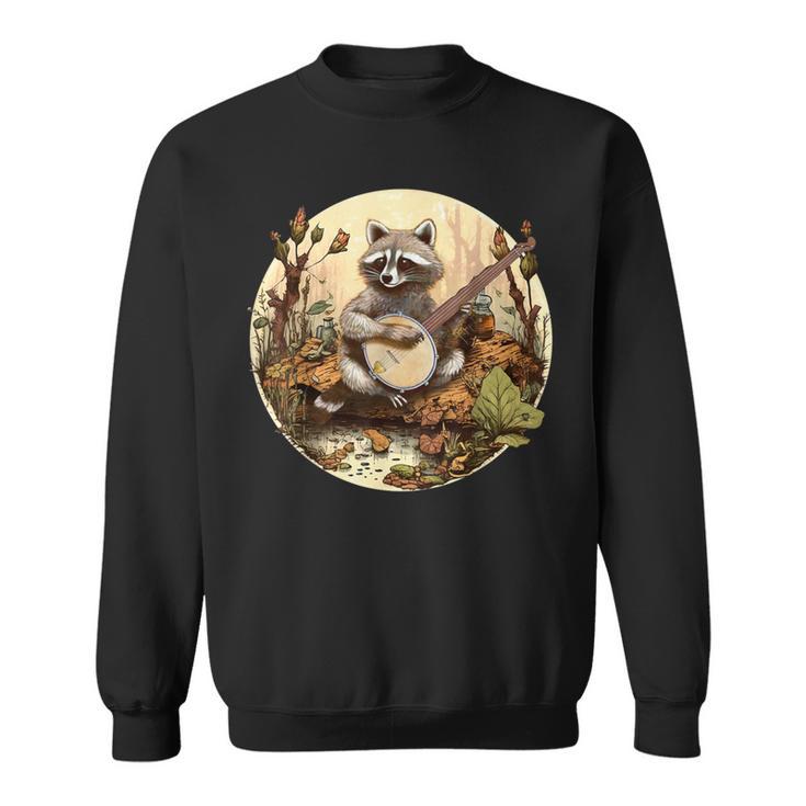 Vintage Cottagecore Aesthetic Raccoon Playing Banjo Racoon Sweatshirt