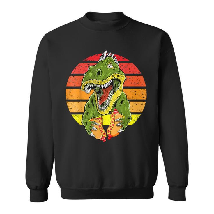 Vintage Dinosaur Eating Hot Dog Food Lover T-Rex Sweatshirt