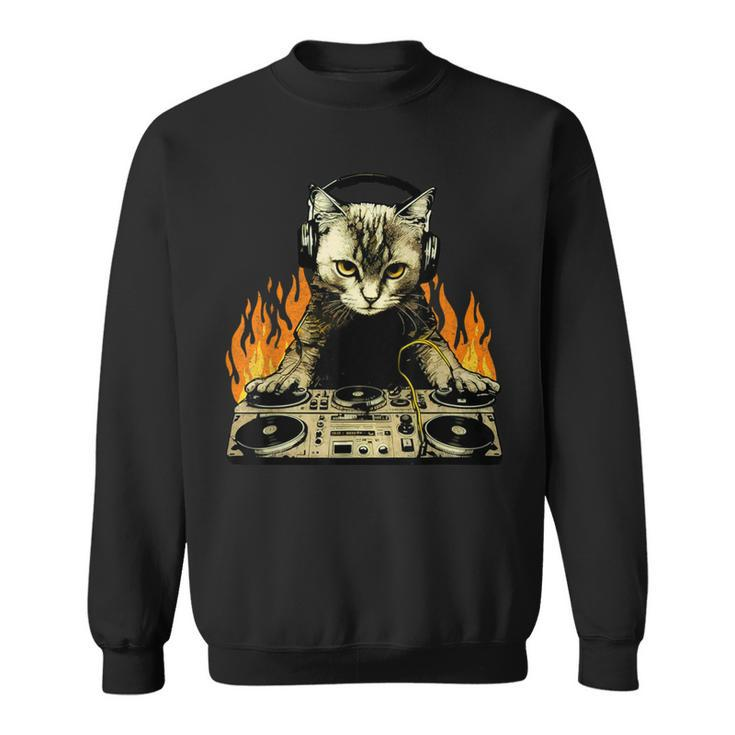 Vintage Dj Cat House Music Cat Music Lover Sweatshirt