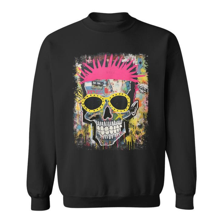Vintage Graffiti Biker Rocker Skeleton Punk Horror Skull Sweatshirt