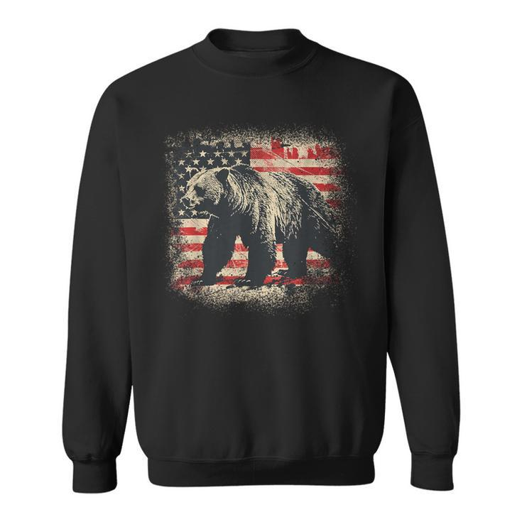 Vintage Grizzly Bear Distressed Patriotic American Flag Sweatshirt