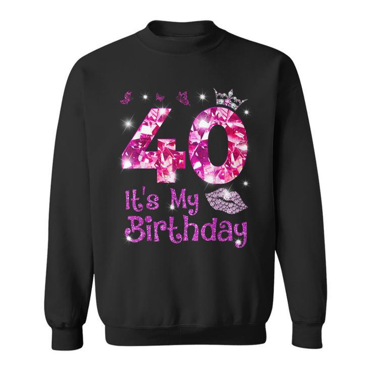 Vintage Happy 40 It's My Birthday Crown Lips 40Th Birthday Sweatshirt