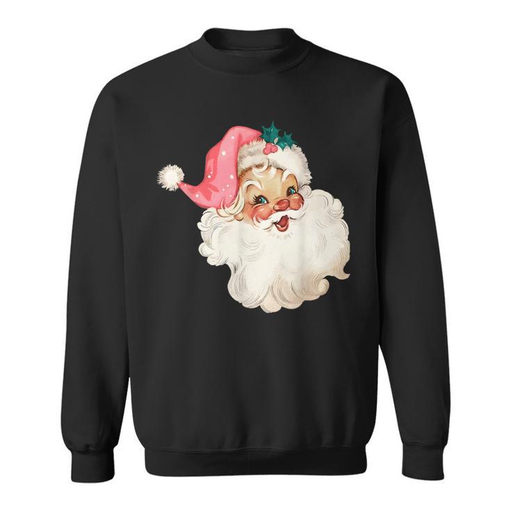 Vintage Pink Santa Claus Water Color Pink Christmas Sweatshirt