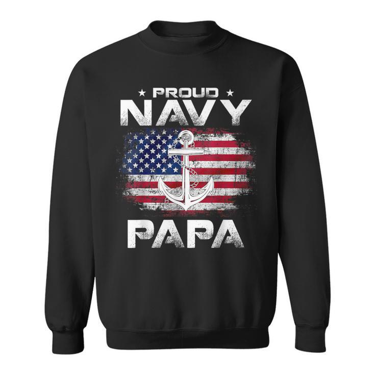 Vintage Proud Navy Papa With American Flag Veteran Sweatshirt