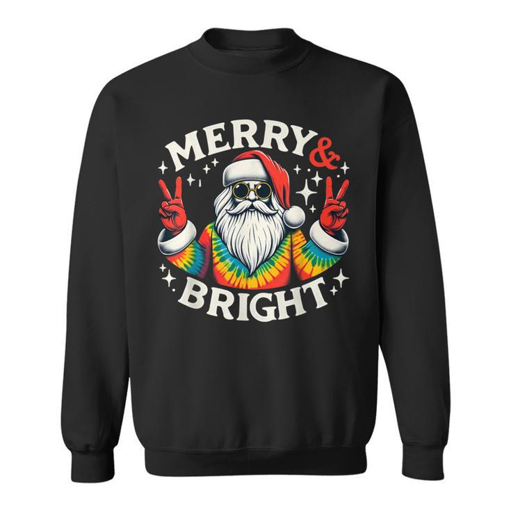 Vintage Retro Merry And Bright Hippie Santa Peace Christmas Sweatshirt