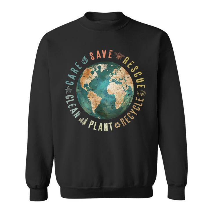 Vintage Save Bees Rescue Animals Recycle Plastic Earth Day Sweatshirt