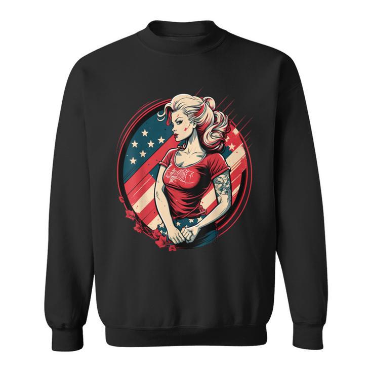 Vintage Tattoo Pin-Up Flag Rebellious Playful American Sweatshirt