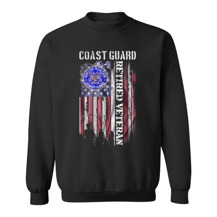 Vintage Usa American Flag Coast Guard Proud Retired Veteran Sweatshirt