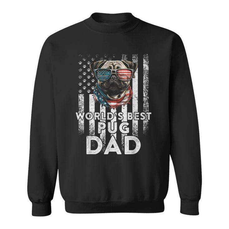 Vintage Usa Flag World's Best Pug Dog Dad Fathers Day Sweatshirt