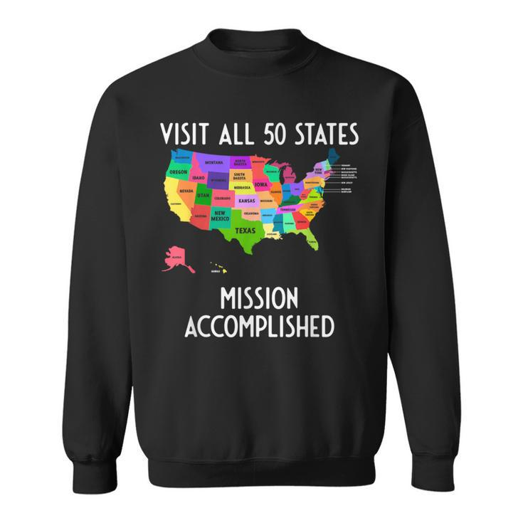 Visit All 50 States Map Usa Travel Sweatshirt