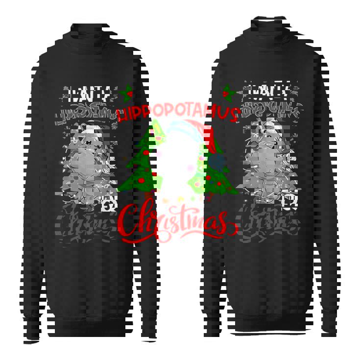 I Want A Hippopotamus For Christmas Hippo Santa Xmas Pajama Sweatshirt