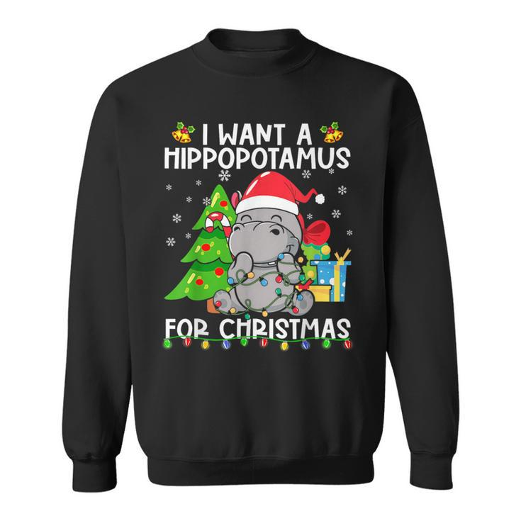 I Want A Hippopotamus For Christmas Santa Lights Hippo Xmas Sweatshirt