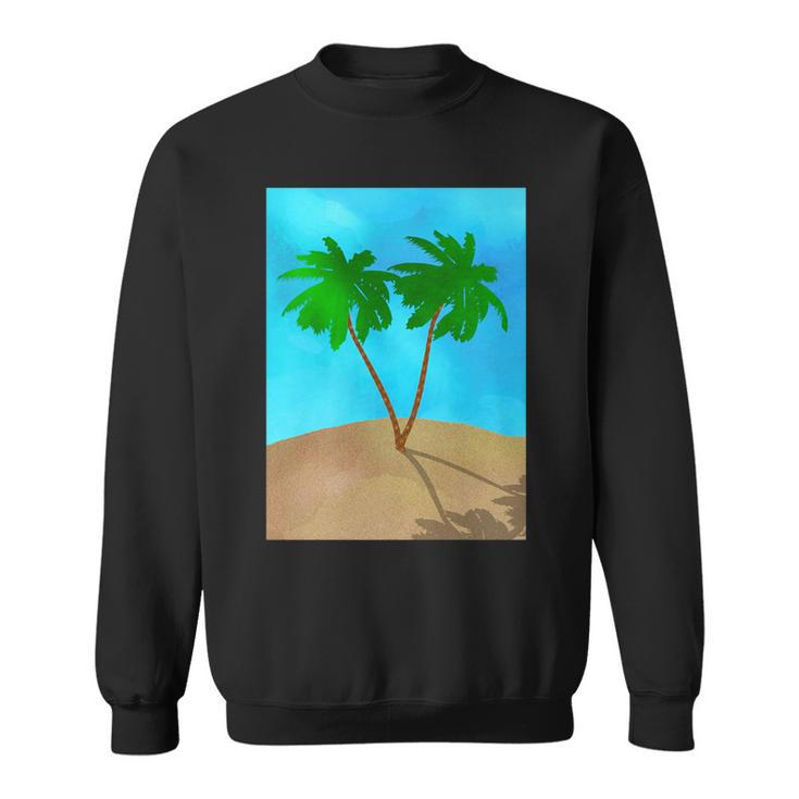 Watercolor Palm Tree Beach Scene Collage Sweatshirt