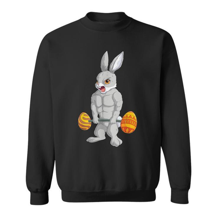 Weightlifting Fitness Gym Happy Easter Bunny Lifting Eggs Sweatshirt