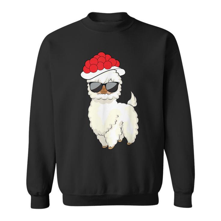 Weihnachtslama Unisex Sweatshirt mit Sonnenbrille & Weihnachtsmütze