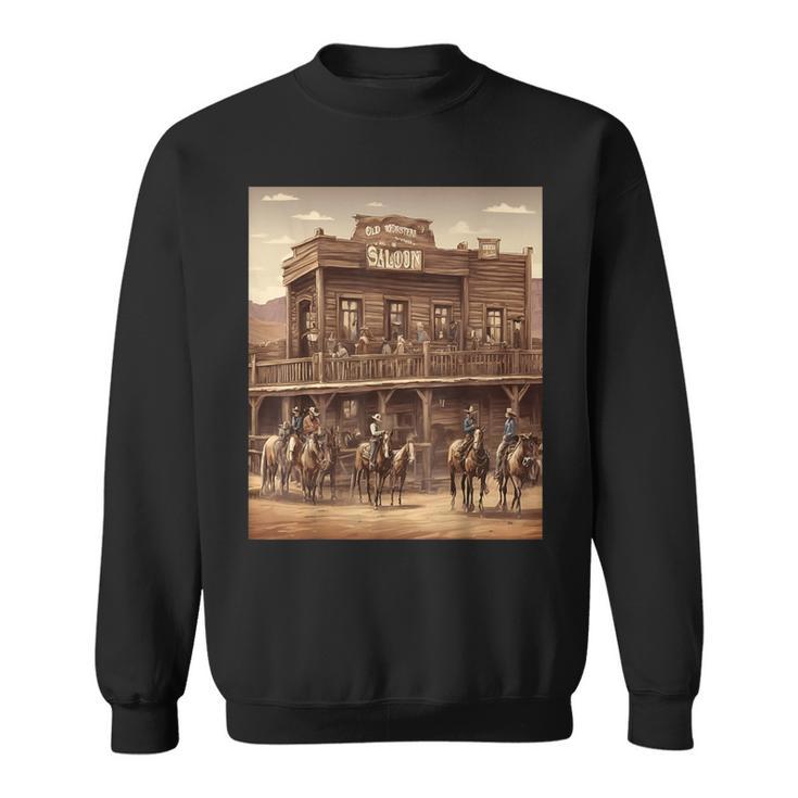 Western Saloon Cowboy Scene Sweatshirt